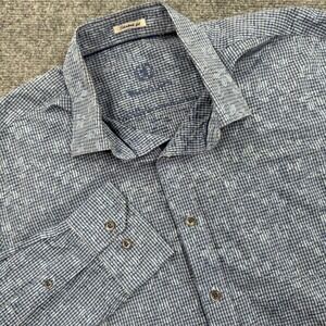 Bugatchi Men's Shaped Fit L/S Button up Shirt Blue‎ Gingham Pattern Size XL